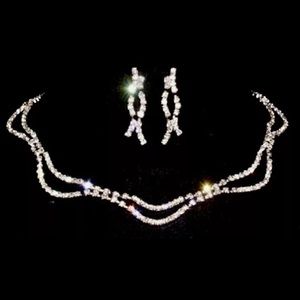 Necklace Earrings Set Crystal Jewelry Women silver